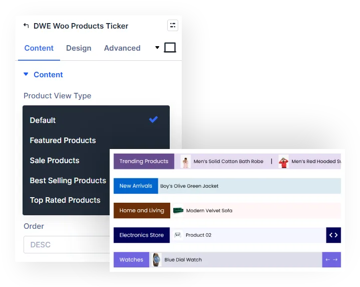 dwe-woocommerce-products-ticker-setting WooCommerce products categories carousel